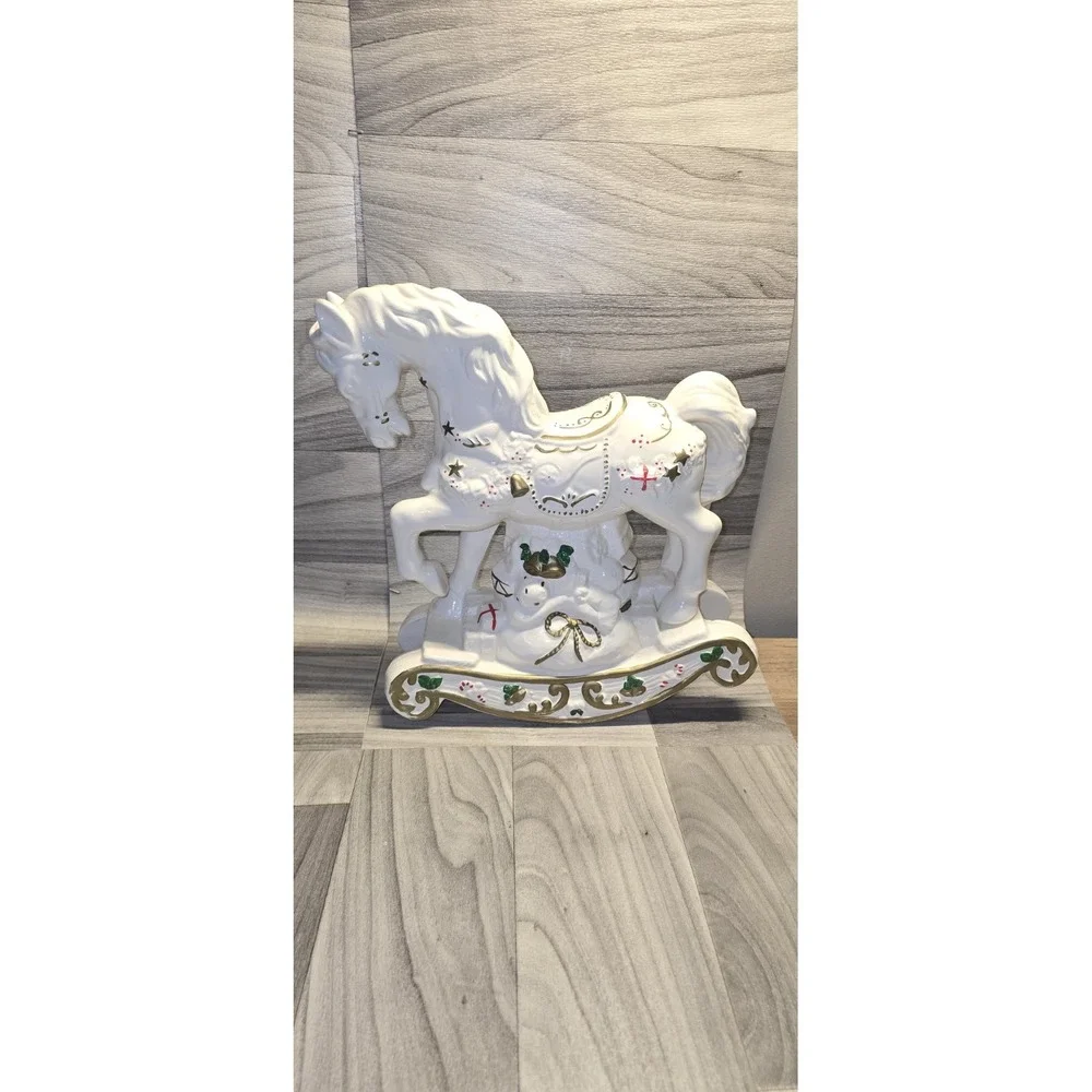 Christmas Rocking Horse Large Home Ceramic  Original Vintage fine Decor Holiday